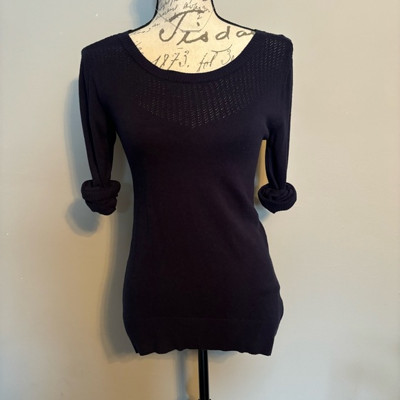 New York & Company Sweaters - NY&C Navy Blue Crew Neck Crotchet Detailed Long Sleeve Sweater Size XS